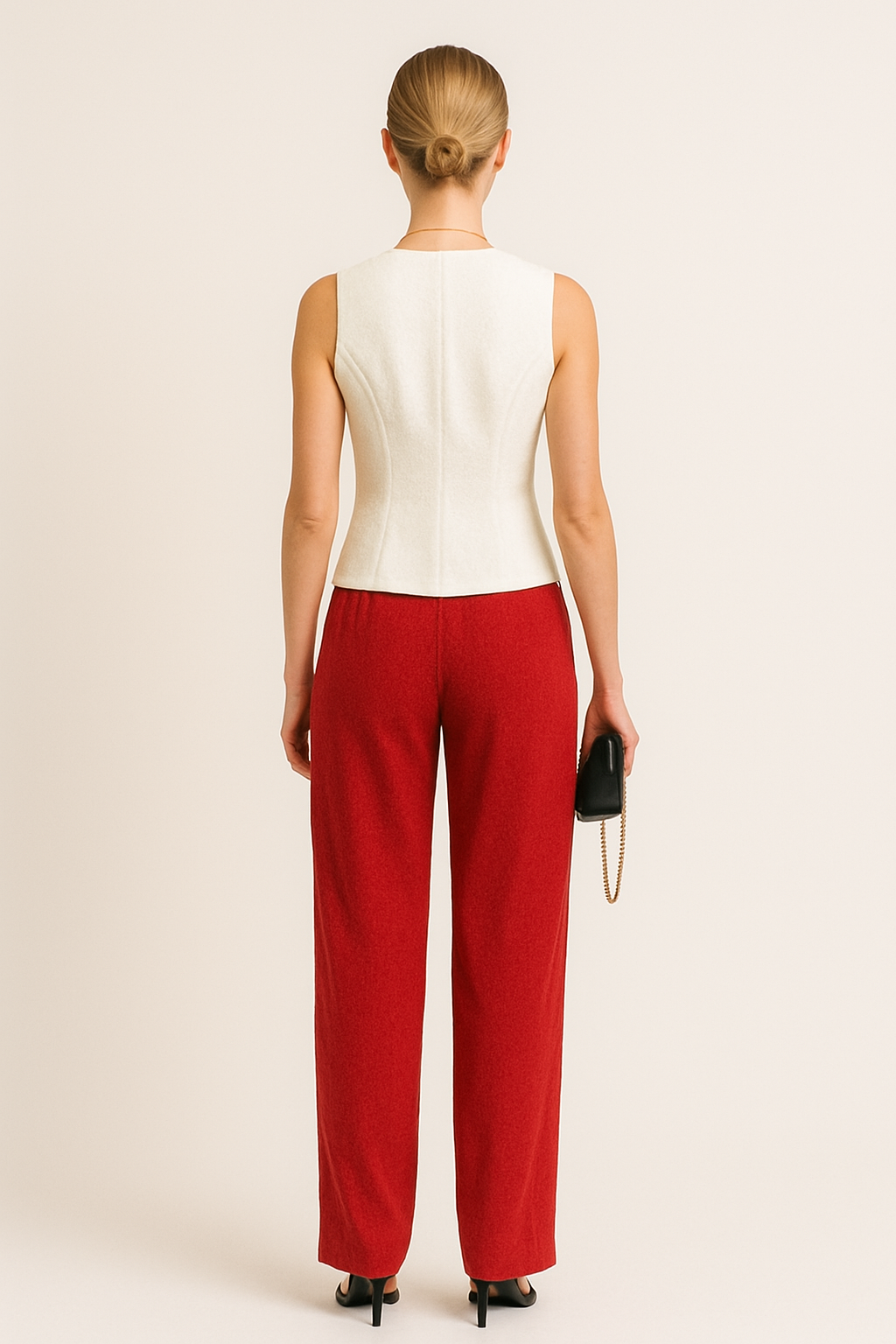 White Sleeveless Vest & Red Trousers Set for Women
