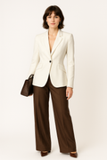 Ivory Tailored Blazer with Brown Trousers