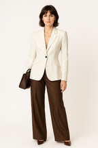 Ivory Tailored Blazer with Brown Trousers