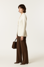 Ivory Tailored Blazer with Brown Trousers