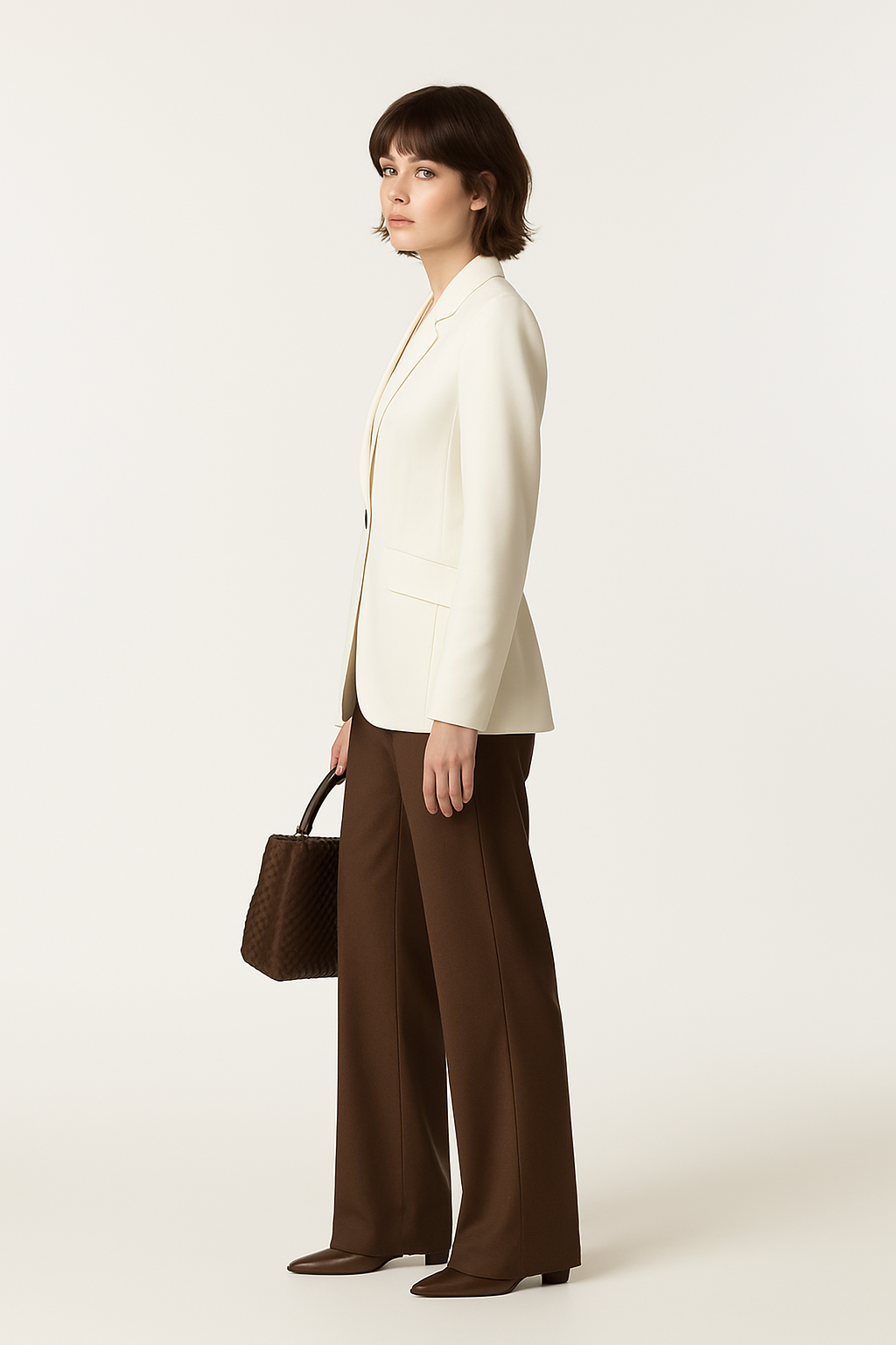 Ivory Tailored Blazer & Brown Wide-Leg Trouser Set
