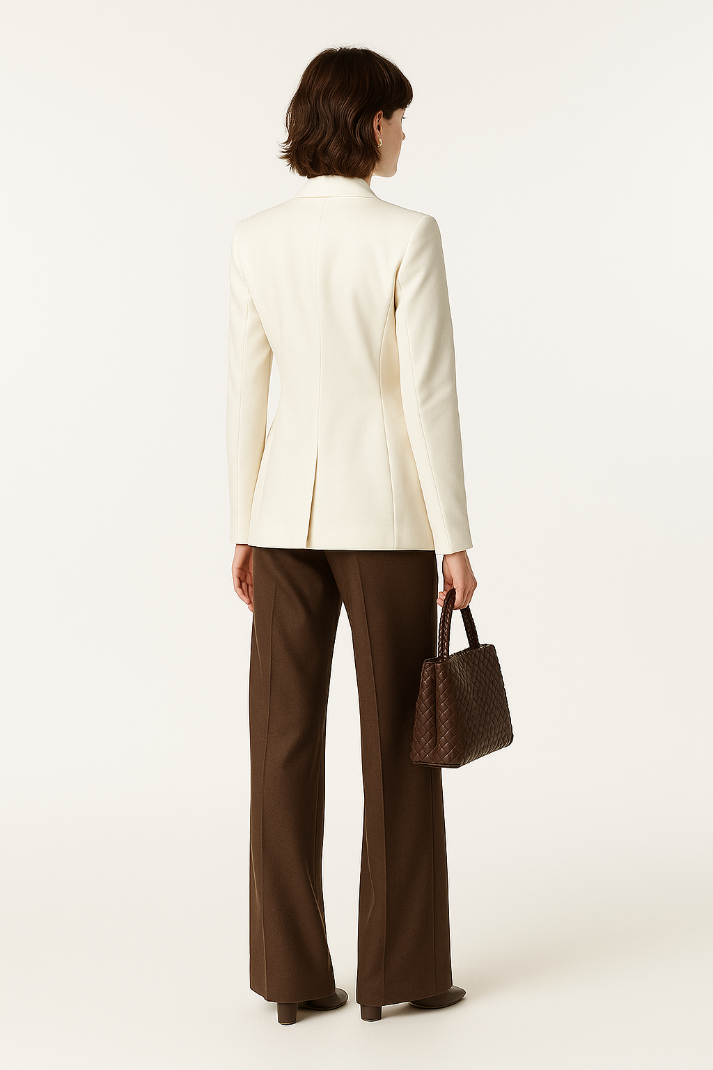 Ivory Tailored Blazer & Brown Wide-Leg Trouser Set