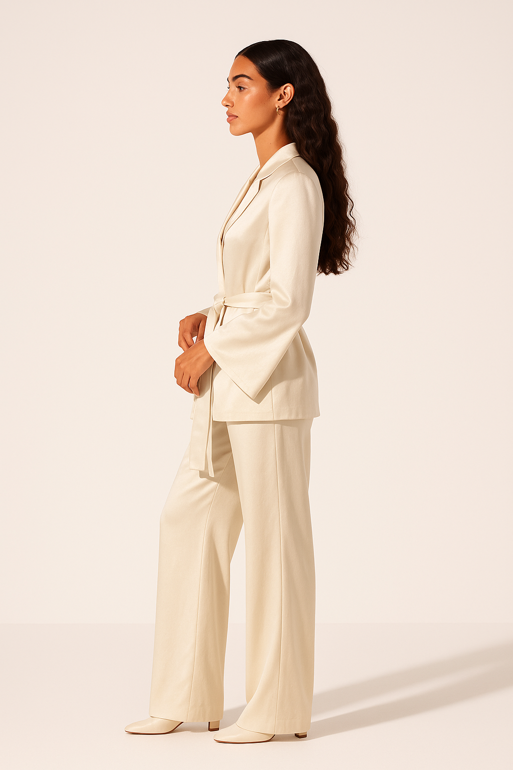 Ivory Satin Wrap Blazer & Wide-Leg Trouser Co-ord Set