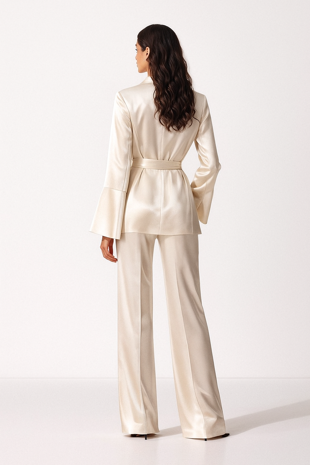 Ivory Satin Wrap Blazer & Wide-Leg Trouser Co-ord Set