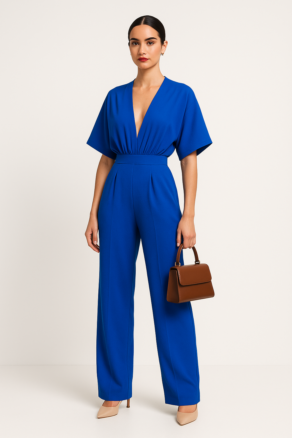Electric Blue V-Neck Wide-Leg Jumpsuit