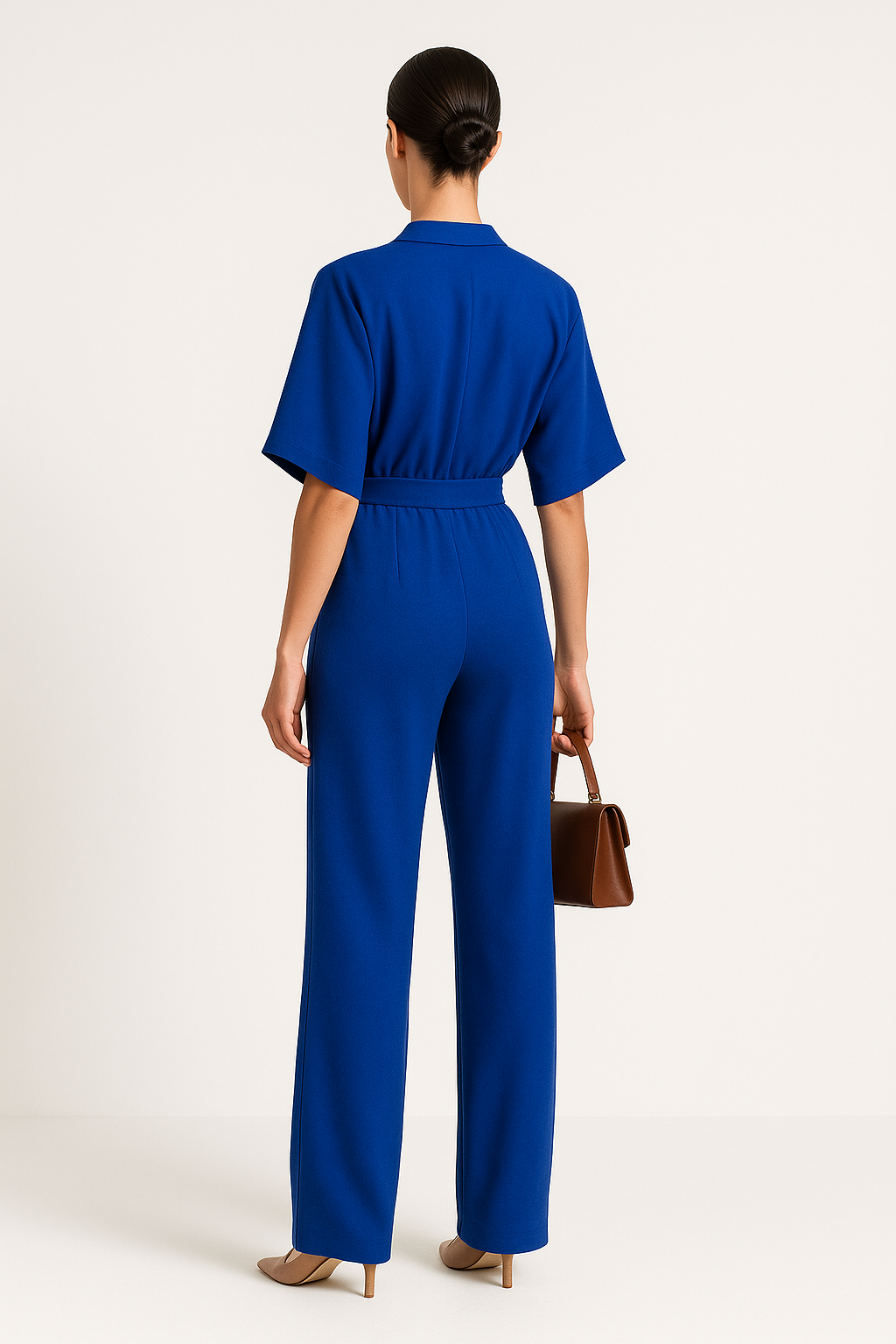 Electric Blue V-Neck Wide-Leg Jumpsuit