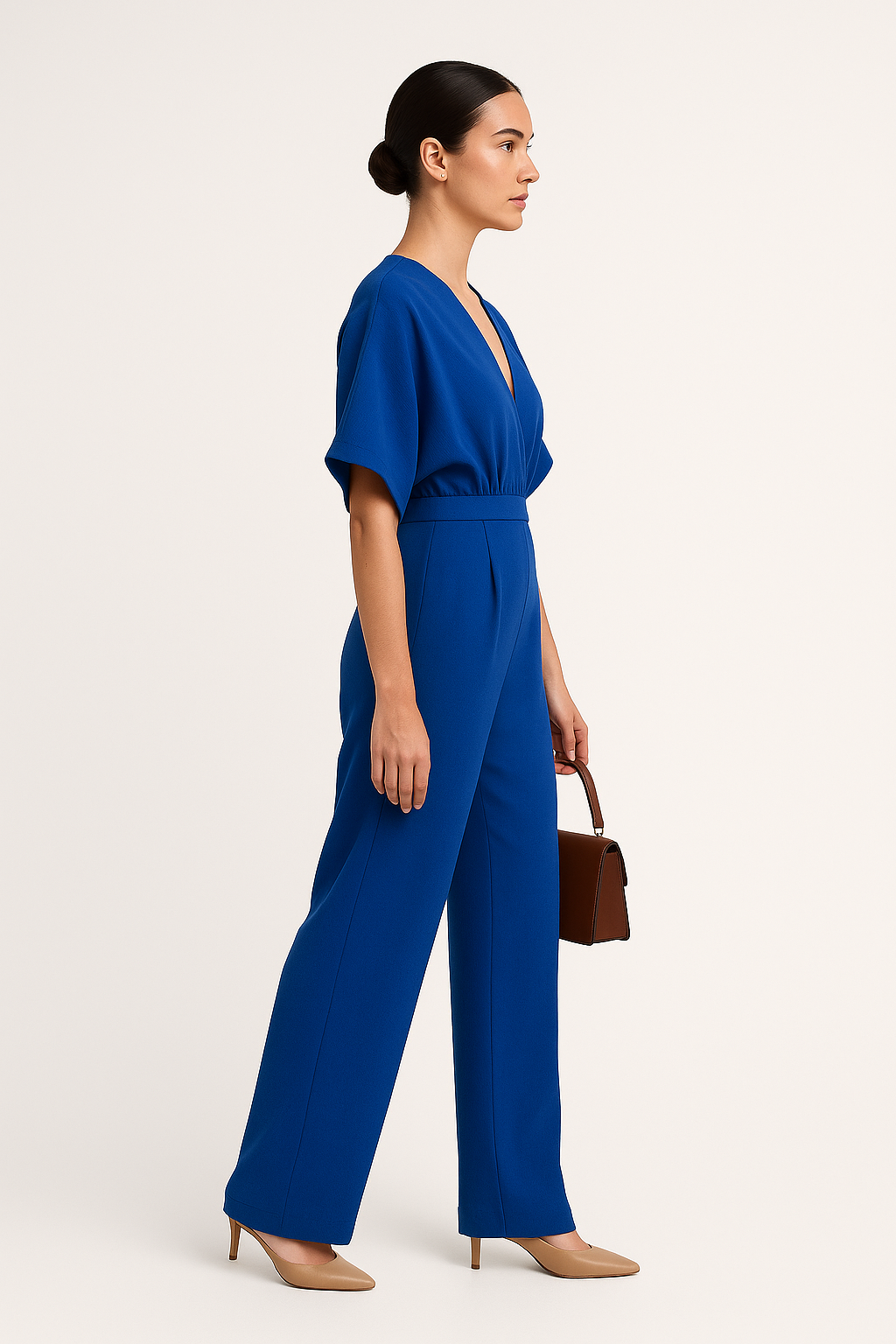 Electric Blue V-Neck Wide-Leg Jumpsuit