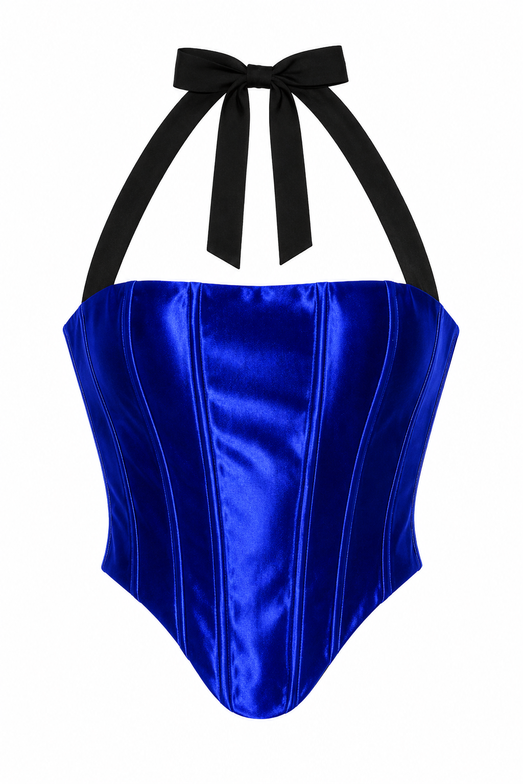 Céline — Royal Blue Satin Halter Corset Top