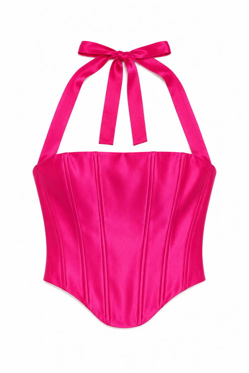 That Girl— Punch Pink Satin Corset Top